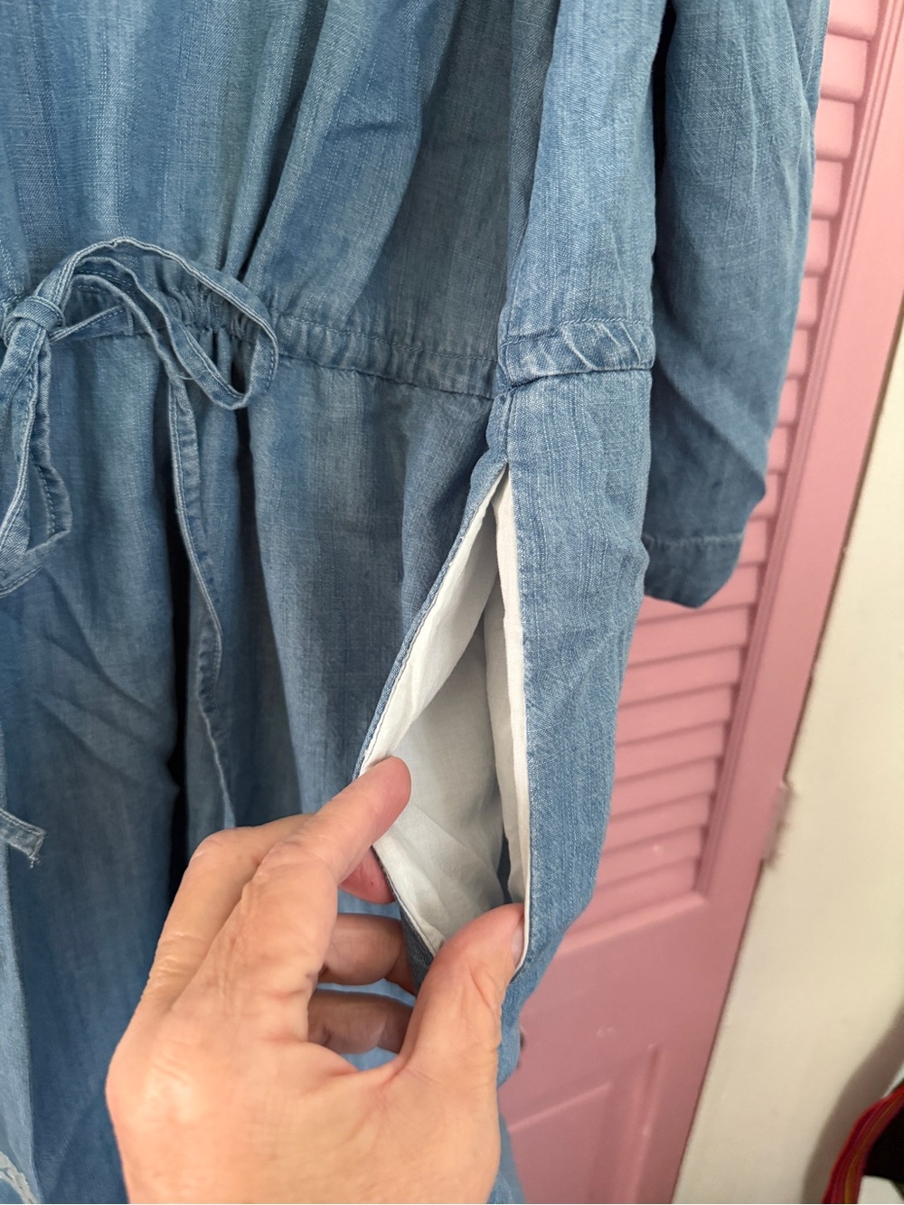 GAP Light Blue Embroidered Chambray Drawstring Dress - Picture 3 of 6